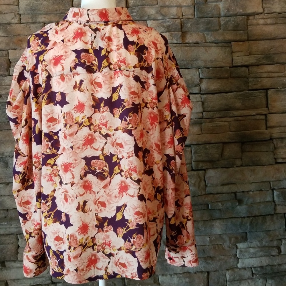 NWT Free Press Ruffle Shoulder Pink Floral Blouse - Picture 8 of 8